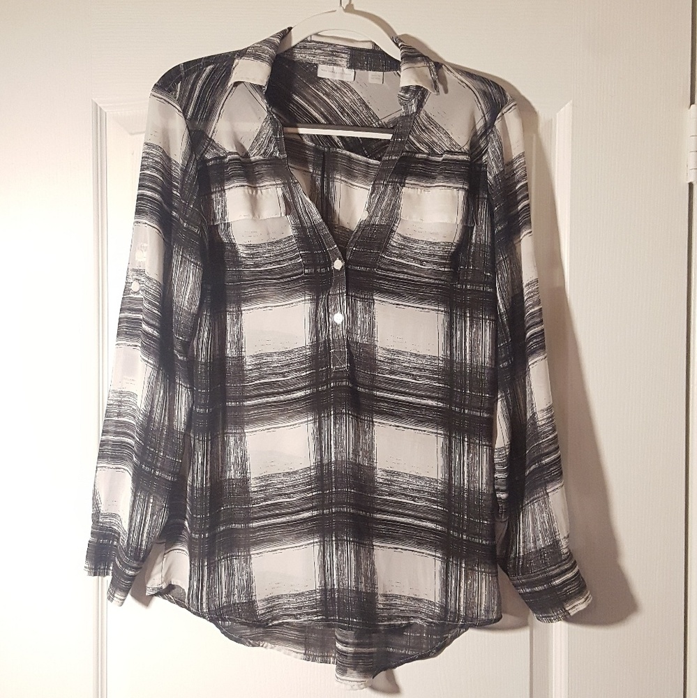 New York & Co Sheer Plaid Blouse